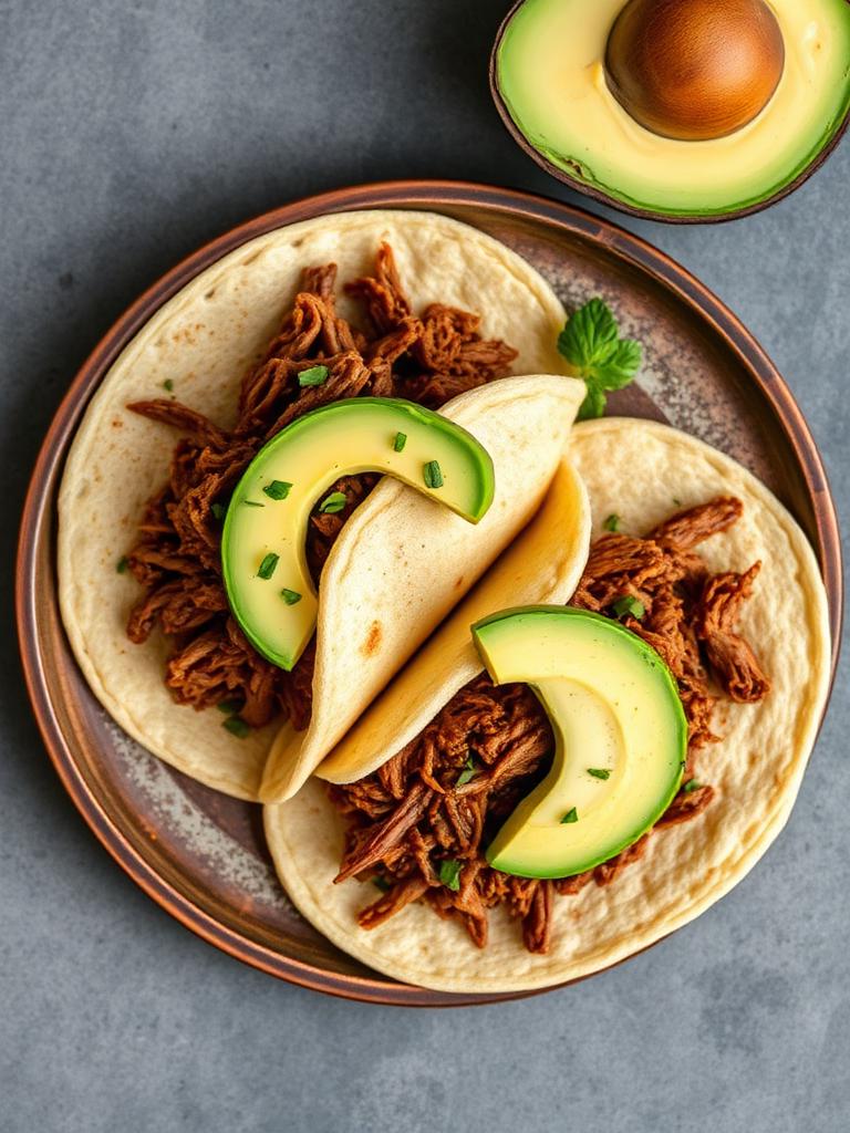 Arepas con carne mechada y aguacate